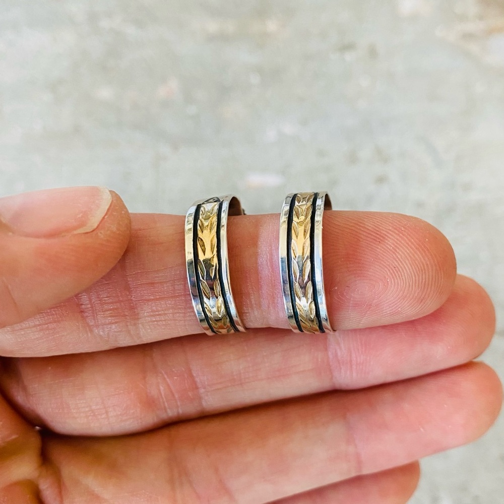 ♥️ Navajo ♥️ Vintage Signed Sterling Silver & 12k Gold Fill Hoop Earrings